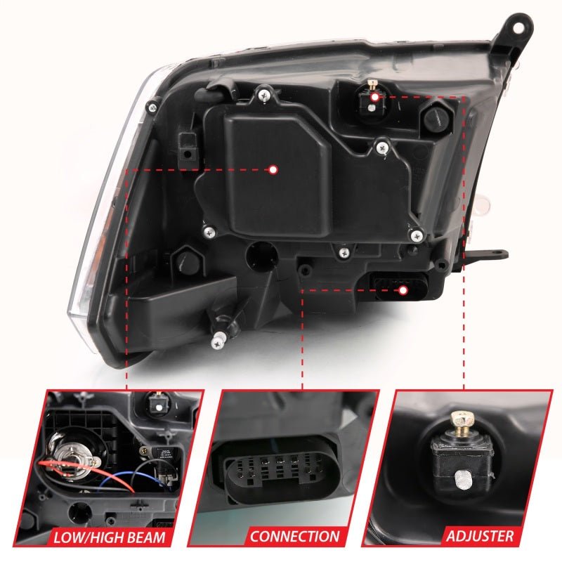 ANZO 2009 - 2018 Dodge Ram 1500 Projector Plank Style Switchback H.L Halo Black Amber (OE Style) - CPC Performance