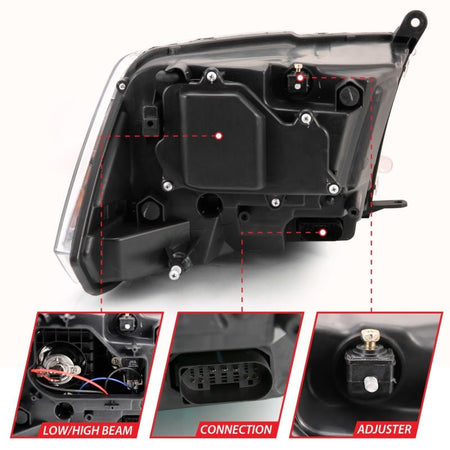 ANZO 2009 - 2018 Dodge Ram 1500 Projector Plank Style Switchback H.L Halo Black Amber (OE Style) - CPC Performance