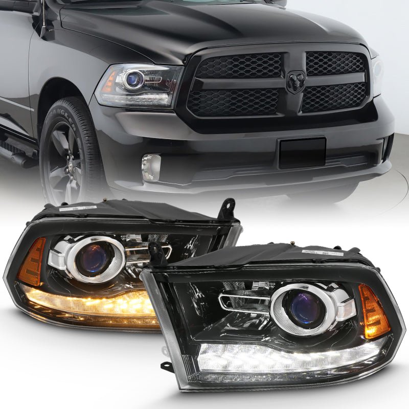 ANZO 2009 - 2018 Dodge Ram 1500 Projector Plank Style Switchback H.L Halo Black Amber (OE Style) - CPC Performance