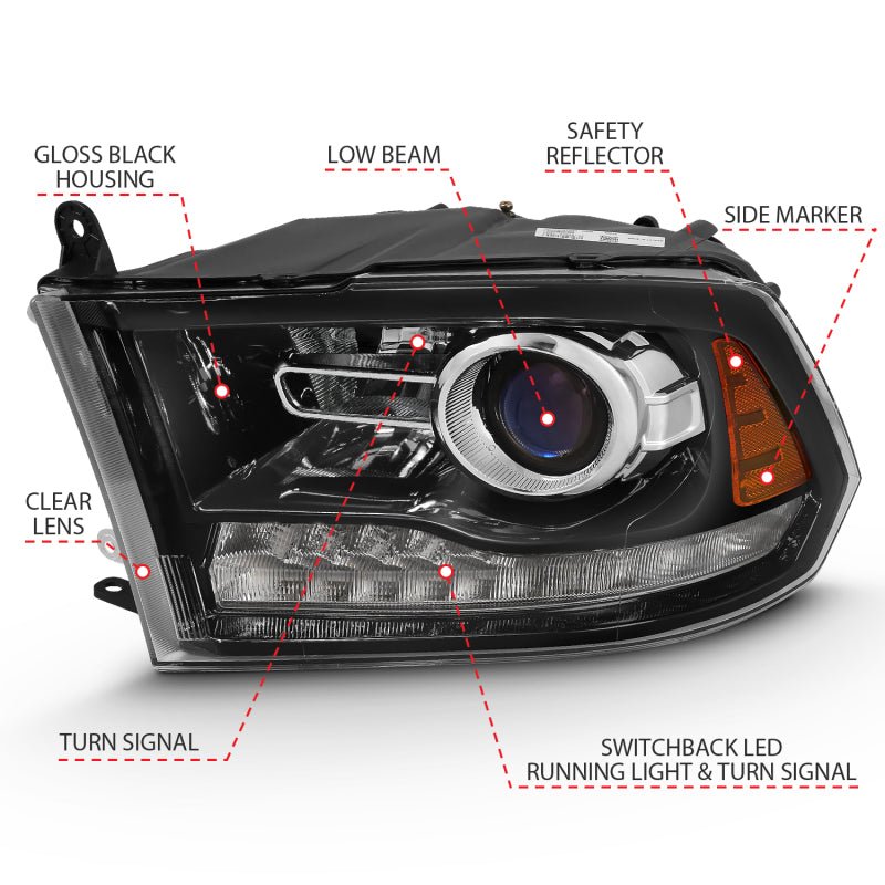 ANZO 2009 - 2018 Dodge Ram 1500 Projector Plank Style Switchback H.L Halo Black Amber (OE Style) - CPC Performance