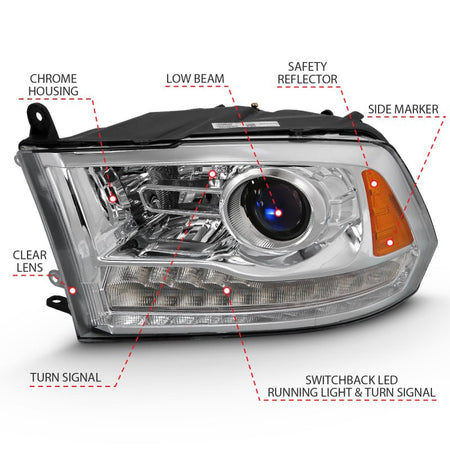 ANZO 2009 - 2018 Dodge Ram 1500 Projector Plank Style Switchback H.L Halo Chrome Amber (OE Style) - CPC Performance