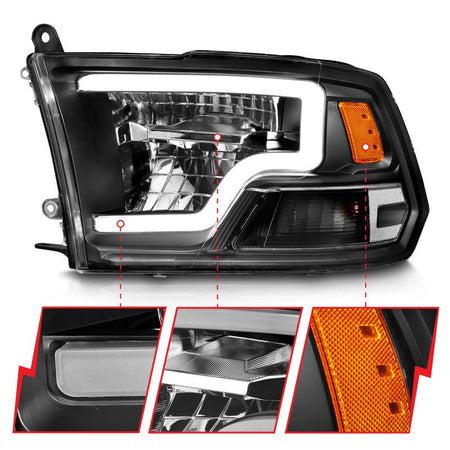 ANZO 2009 - 2020 Dodge Ram 1500 Full LED Square Projector Headlights w/ Chrome Housing Black Amber - CPC Performance
