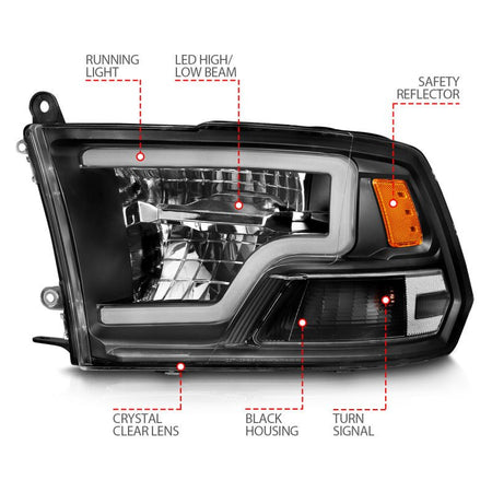 ANZO 2009 - 2020 Dodge Ram 1500 Full LED Square Projector Headlights w/ Chrome Housing Black Amber - CPC Performance