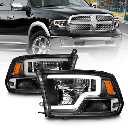 ANZO 2009 - 2020 Dodge Ram 1500 Full LED Square Projector Headlights w/ Chrome Housing Black Amber - CPC Performance