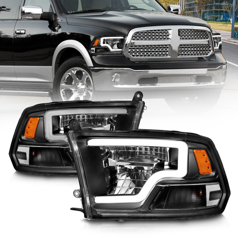 ANZO 2009 - 2020 Dodge Ram 1500 Full LED Square Projector Headlights w/ Chrome Housing Black Amber - CPC Performance
