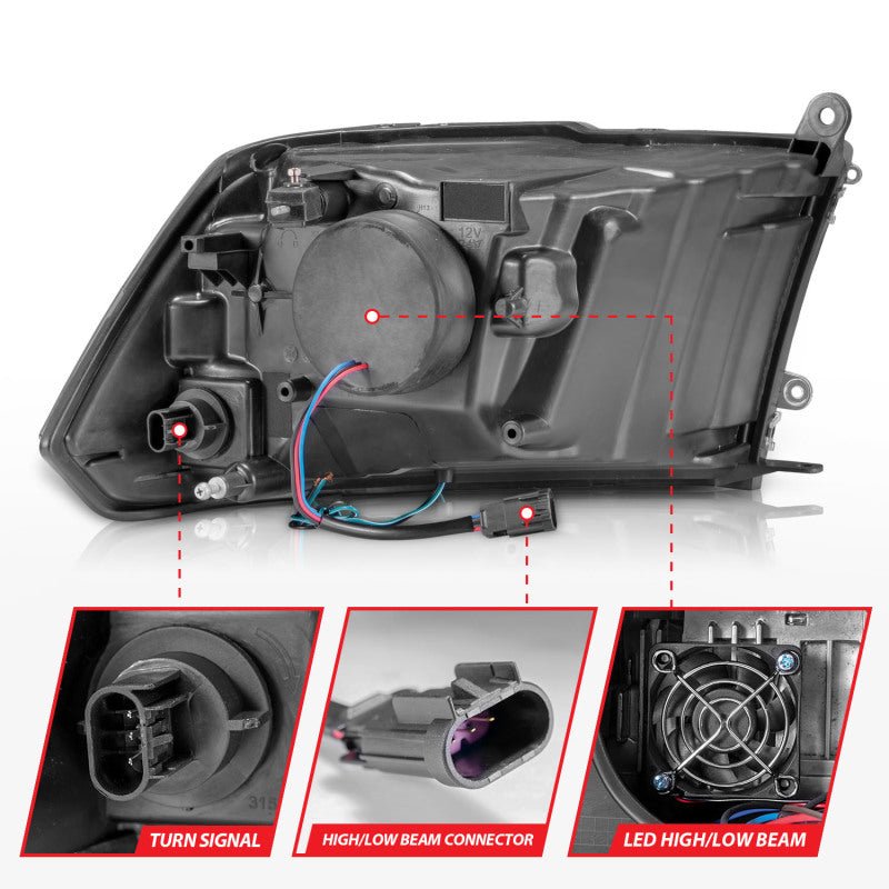 ANZO 2009 - 2020 Dodge Ram 1500 Full LED Square Projector Headlights w/ Chrome Housing Black Amber - CPC Performance