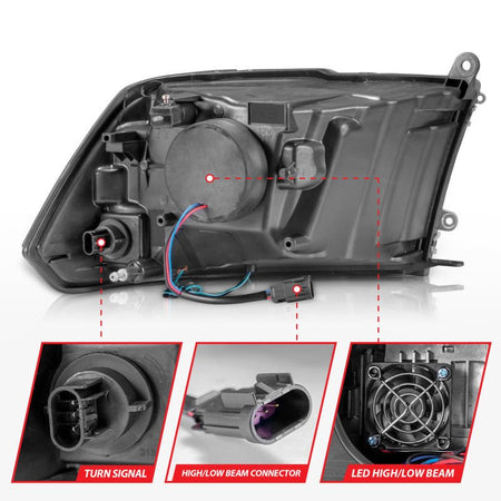 ANZO 2009 - 2020 Dodge Ram 1500 Full LED Square Projector Headlights w/ Chrome Housing Black Amber - CPC Performance