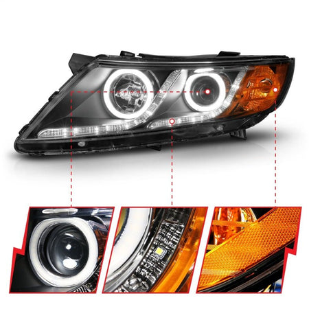 ANZO 2011 - 2013 Kia Optima Projector Headlights w/ Halo Black (CCFL) - CPC Performance