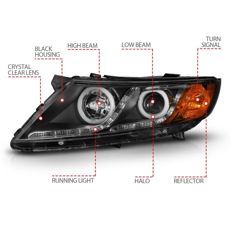 ANZO 2011 - 2013 Kia Optima Projector Headlights w/ Halo Black (CCFL) - CPC Performance