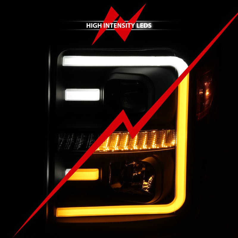 ANZO 2011 - 2016 Ford F250 Projector Headlights w/ Plank Style Switchback Black w/ Amber - CPC Performance