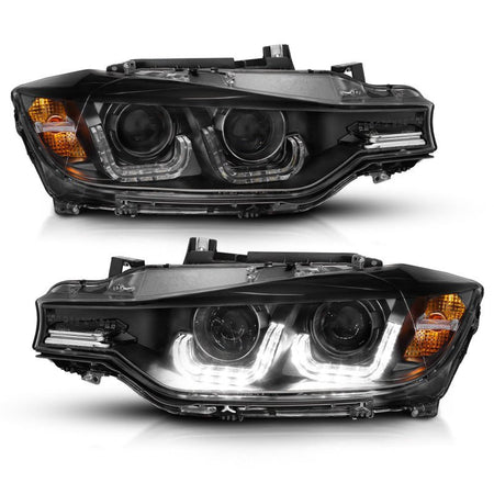 ANZO 2012 - 2015 BMW 3 Series Projector Headlights w/ U - Bar Black - CPC Performance