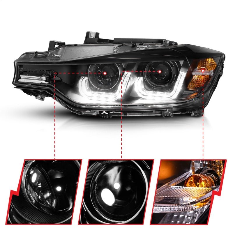 ANZO 2012 - 2015 BMW 3 Series Projector Headlights w/ U - Bar Black - CPC Performance