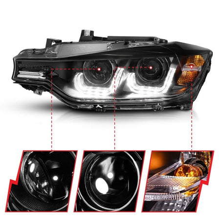 ANZO 2012 - 2015 BMW 3 Series Projector Headlights w/ U - Bar Black - CPC Performance