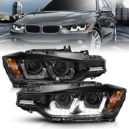 ANZO 2012 - 2015 BMW 3 Series Projector Headlights w/ U - Bar Black - CPC Performance