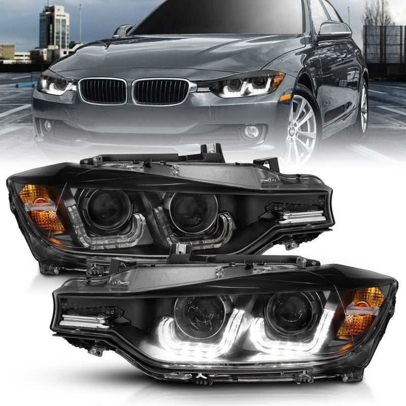 ANZO 2012 - 2015 BMW 3 Series Projector Headlights w/ U - Bar Black - CPC Performance