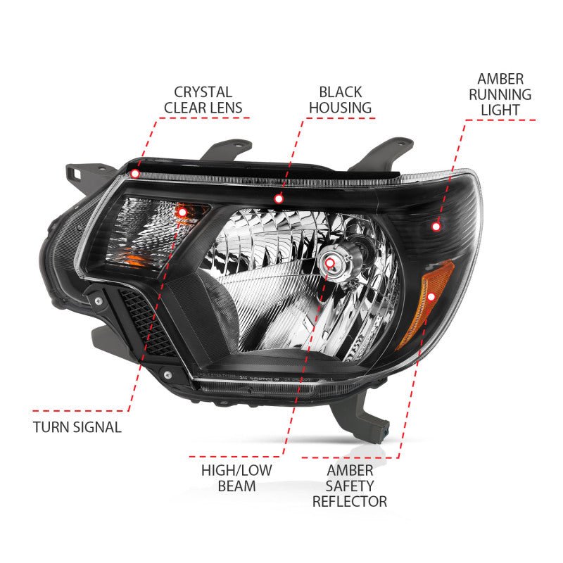 ANZO 2012 - 2015 Toyota Tacoma Crystal Headlights Black - CPC Performance