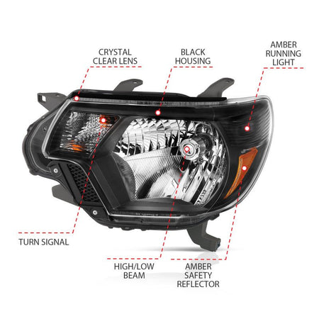 ANZO 2012 - 2015 Toyota Tacoma Crystal Headlights Black - CPC Performance