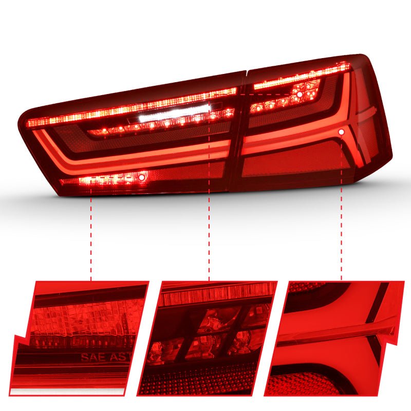 ANZO 2012 - 2018 Audi A6 LED Taillight Black Housing Red/Clear Lens 4 pcs (Sequential Signal) - CPC Performance