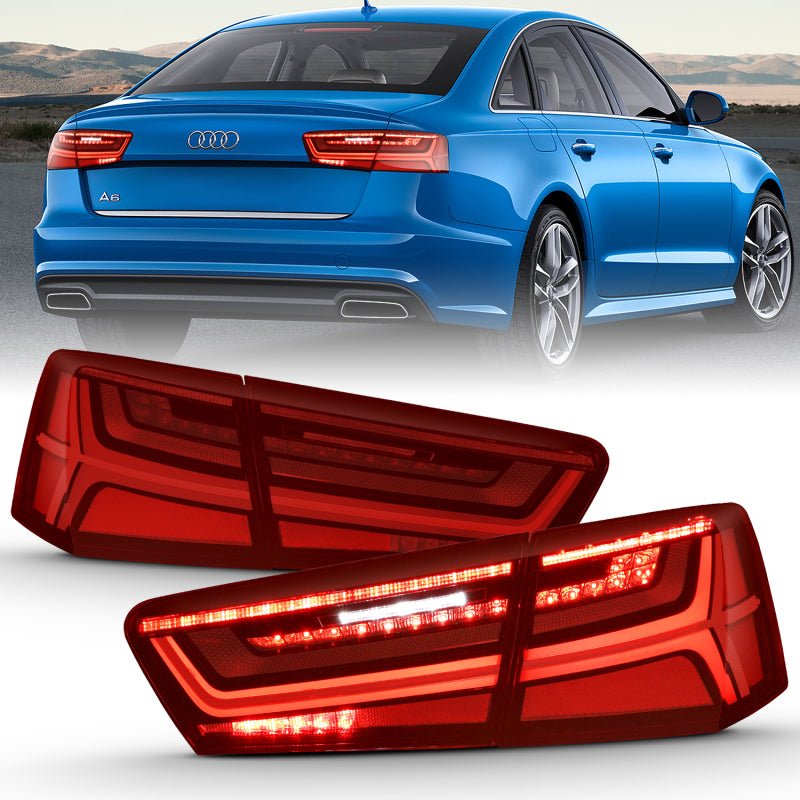ANZO 2012 - 2018 Audi A6 LED Taillight Black Housing Red/Clear Lens 4 pcs (Sequential Signal) - CPC Performance