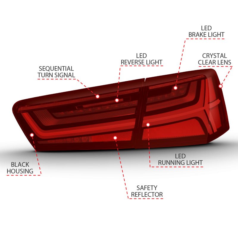 ANZO 2012 - 2018 Audi A6 LED Taillight Black Housing Red/Clear Lens 4 pcs (Sequential Signal) - CPC Performance