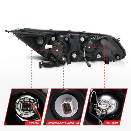 ANZO 2013 - 2015 Honda Accord (4dr ONLY) Projector Headlights w/ U - Bar Black - CPC Performance