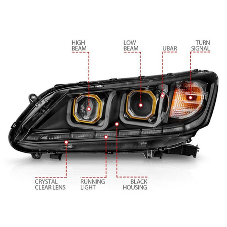ANZO 2013 - 2015 Honda Accord (4dr ONLY) Projector Headlights w/ U - Bar Black - CPC Performance