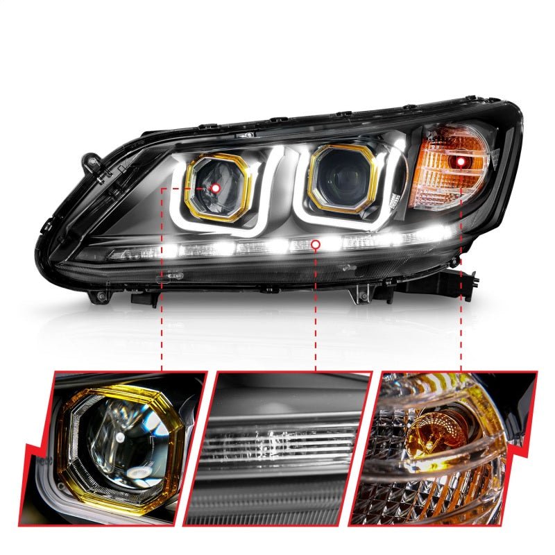 ANZO 2013 - 2015 Honda Accord (4dr ONLY) Projector Headlights w/ U - Bar Black - CPC Performance