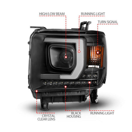 ANZO 2014 - 2015 GMC Sierra 1500HD Projector Plank Style Headlight Black W/ DRL - CPC Performance