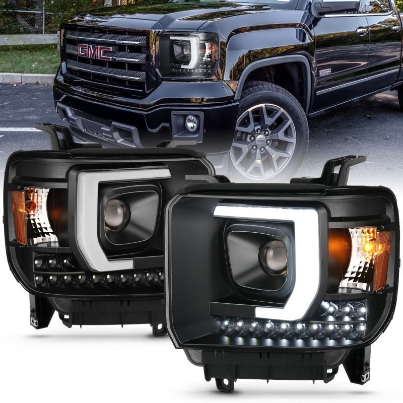 ANZO 2014 - 2015 GMC Sierra 1500HD Projector Plank Style Headlight Black W/ DRL - CPC Performance