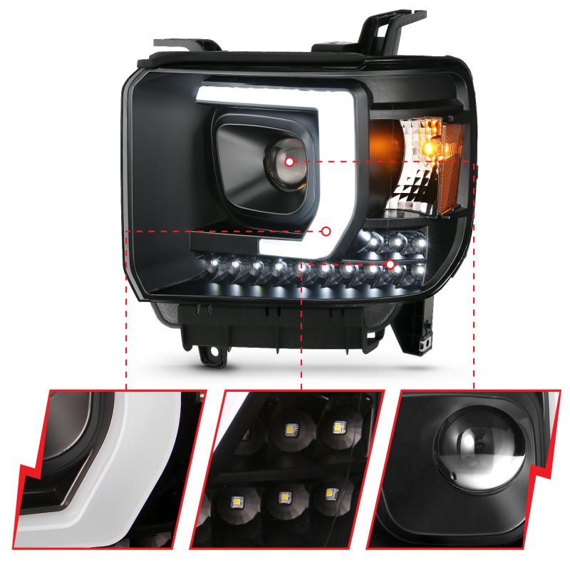 ANZO 2014 - 2015 GMC Sierra 1500HD Projector Plank Style Headlight Black W/ DRL - CPC Performance