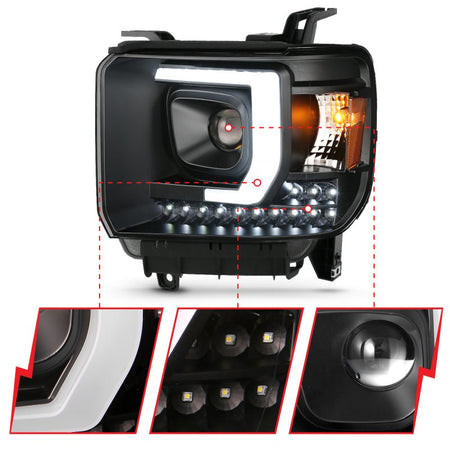 ANZO 2014 - 2015 GMC Sierra 1500HD Projector Plank Style Headlight Black W/ DRL - CPC Performance