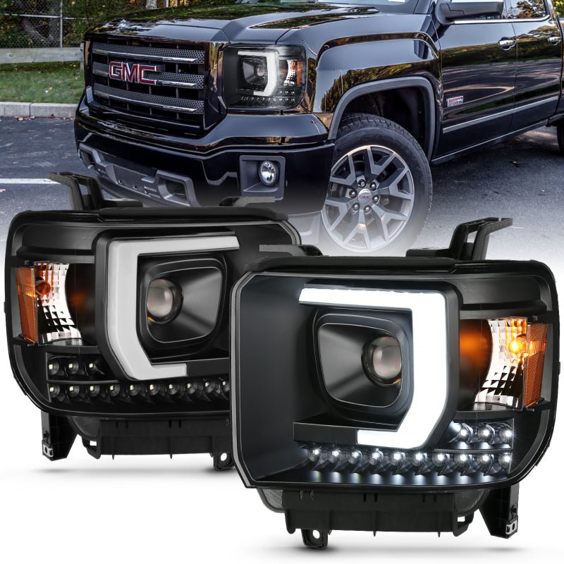 ANZO 2014 - 2015 GMC Sierra 1500HD Projector Plank Style Headlight Black W/ DRL - CPC Performance