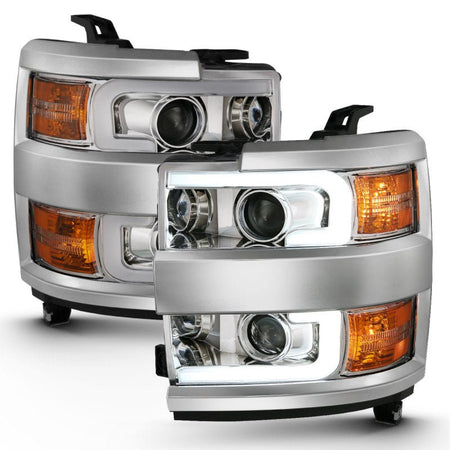 ANZO 2015 - 2016 Chevrolet Silverado Projector Headlights w/ Plank Style Design Chrome w/ Amber - CPC Performance