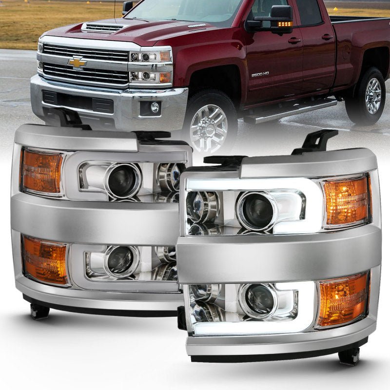 ANZO 2015 - 2016 Chevrolet Silverado Projector Headlights w/ Plank Style Design Chrome w/ Amber - CPC Performance