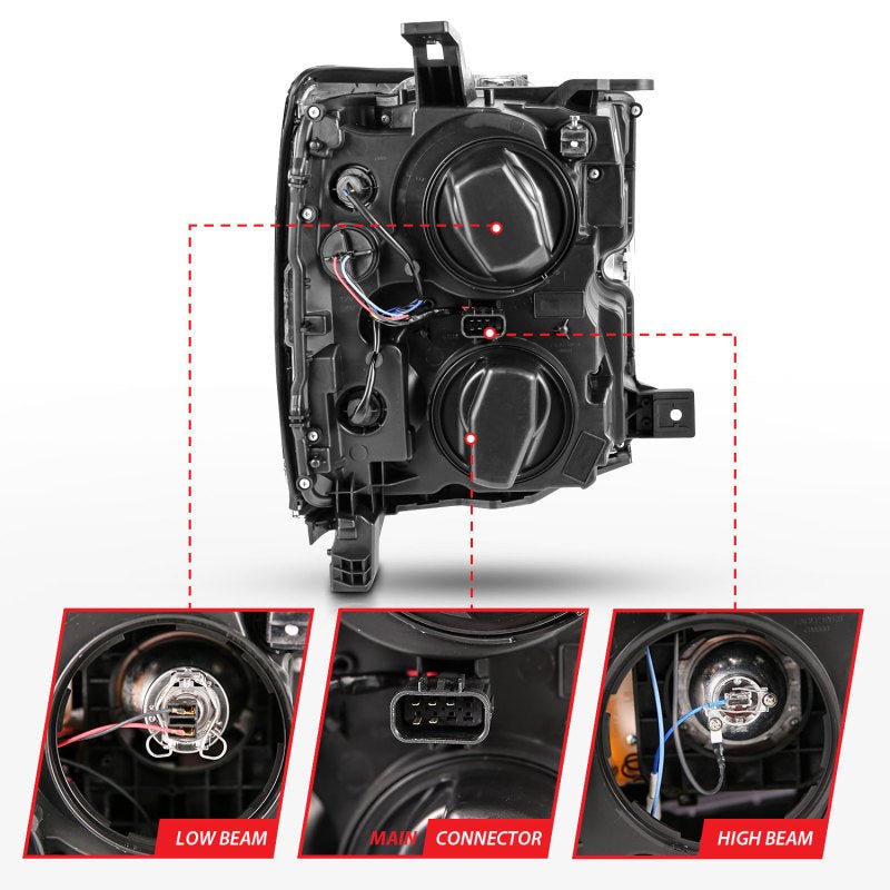 ANZO 2015 - 2016 Chevrolet Silverado Projector Headlights w/ Plank Style Design Chrome w/ Amber - CPC Performance