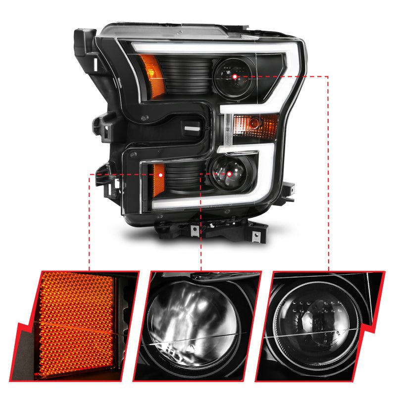 ANZO 2015 - 2017 Ford F - 150 Projector Headlights w/ Plank Style Switchback Black w/ Amber - CPC Performance