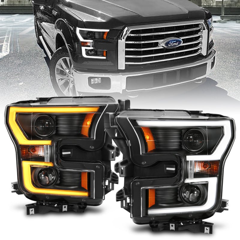 ANZO 2015 - 2017 Ford F - 150 Projector Headlights w/ Plank Style Switchback Black w/ Amber - CPC Performance