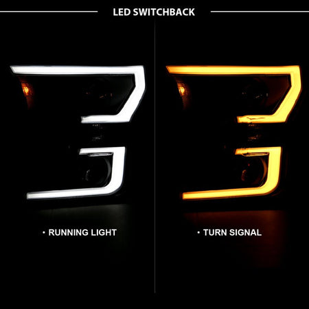 ANZO 2015 - 2017 Ford F - 150 Projector Headlights w/ Plank Style Switchback Black w/ Amber - CPC Performance