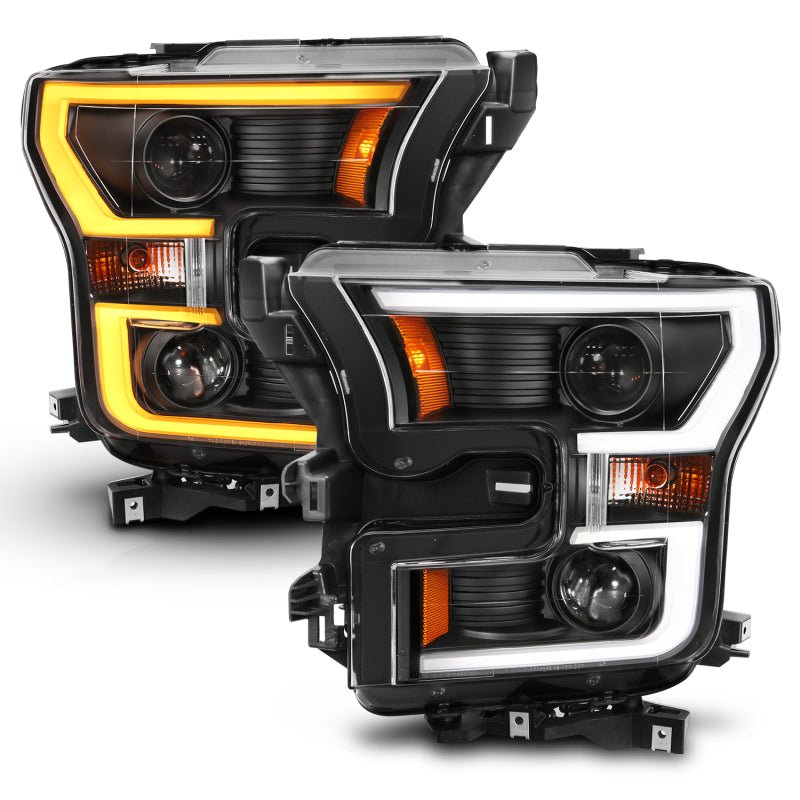 ANZO 2015 - 2017 Ford F - 150 Projector Headlights w/ Plank Style Switchback Black w/ Amber - CPC Performance