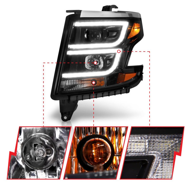 ANZO 2015 - 2020 Chevy Tahoe Projector Headlights Plank Style Black w/DRL - CPC Performance