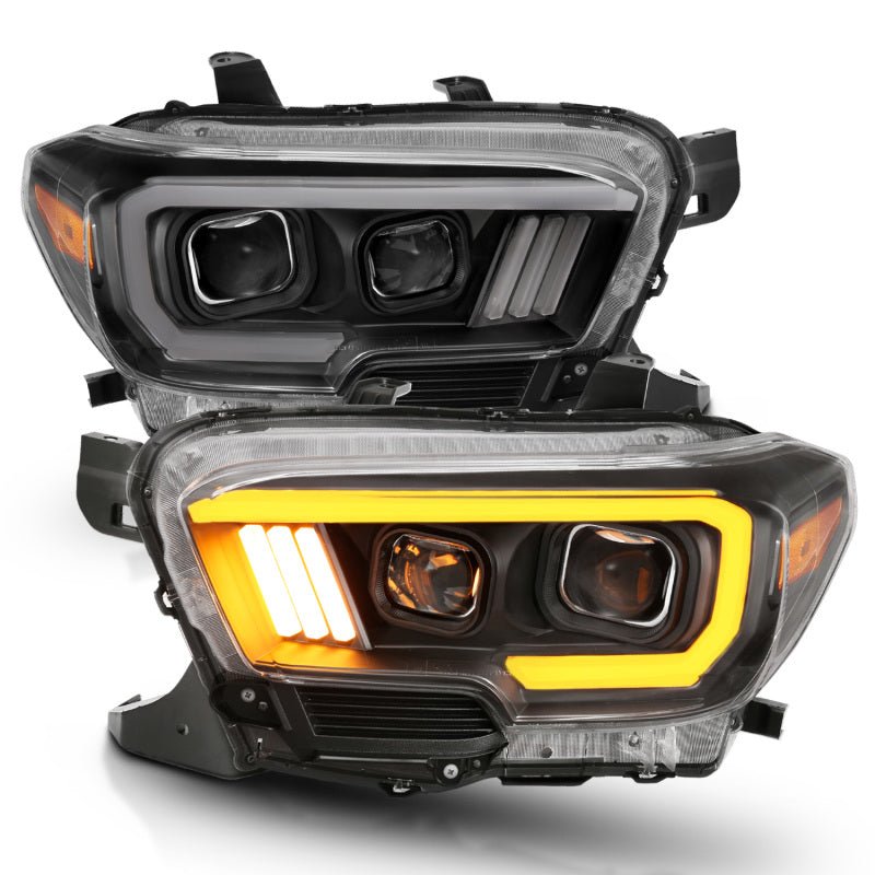 ANZO 2016 - 2017 Toyota Tacoma Projector Headlights w/ Plank Style Switchback Black w/ Amber - CPC Performance