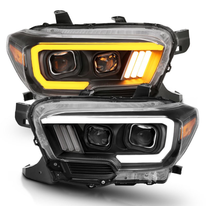 ANZO 2016 - 2017 Toyota Tacoma Projector Headlights w/ Plank Style Switchback Black w/ Amber - CPC Performance