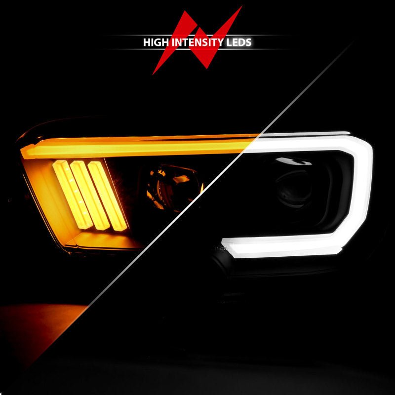 ANZO 2016 - 2017 Toyota Tacoma Projector Headlights w/ Plank Style Switchback Black w/ Amber - CPC Performance