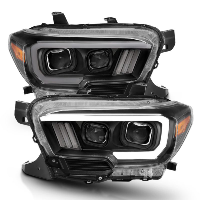 ANZO 2016 - 2017 Toyota Tacoma Projector Headlights w/ Plank Style Switchback Black w/ Amber - CPC Performance