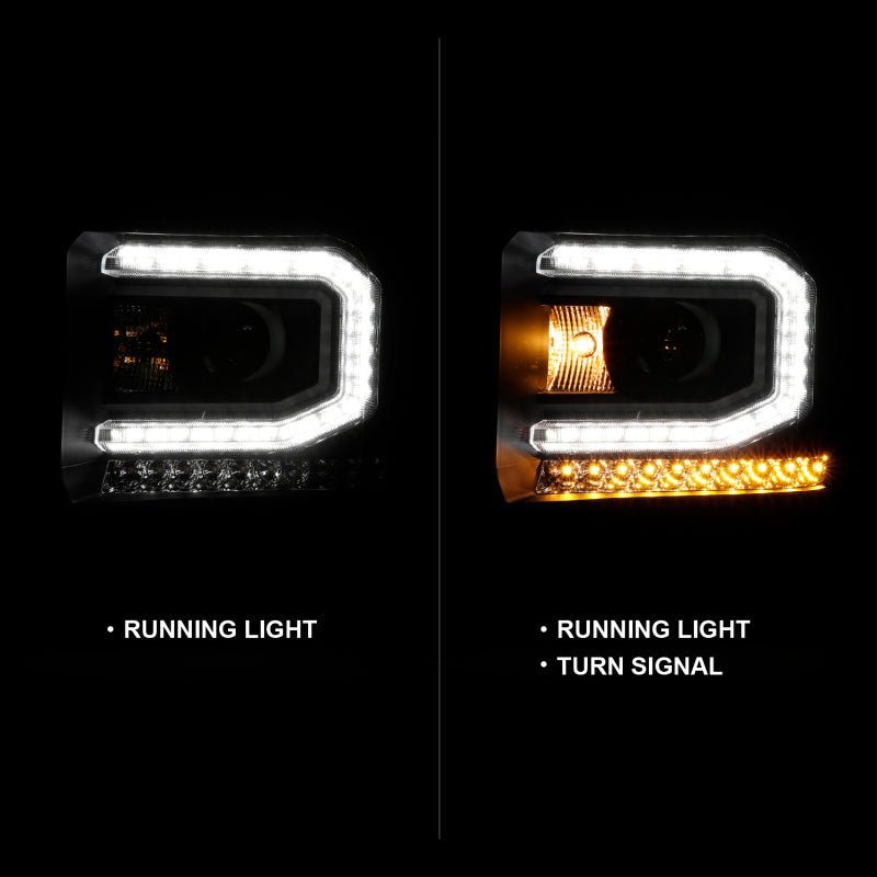 ANZO 2016 - 2019 GMC Sierra 1500 Projector Headlight Plank Style Black w/ Sequential Amber Signal - CPC Performance