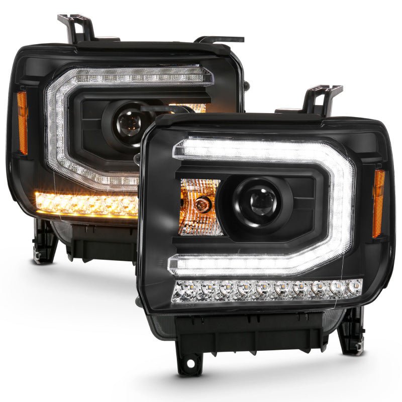 ANZO 2016 - 2019 GMC Sierra 1500 Projector Headlight Plank Style Black w/ Sequential Amber Signal - CPC Performance
