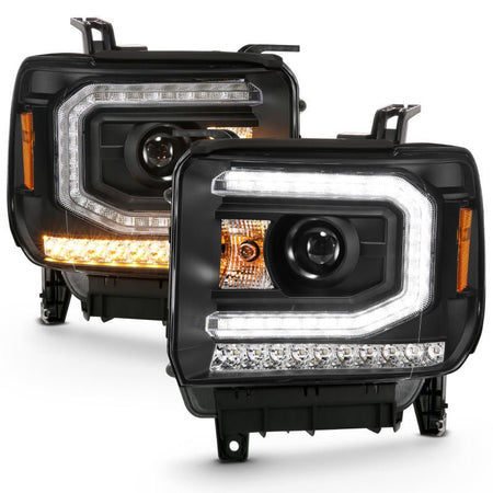 ANZO 2016 - 2019 GMC Sierra 1500 Projector Headlight Plank Style Black w/ Sequential Amber Signal - CPC Performance