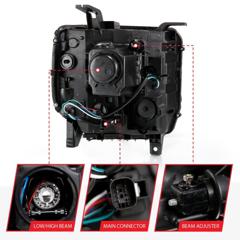 ANZO 2016 - 2019 GMC Sierra 1500 Projector Headlight Plank Style Black w/ Sequential Amber Signal - CPC Performance