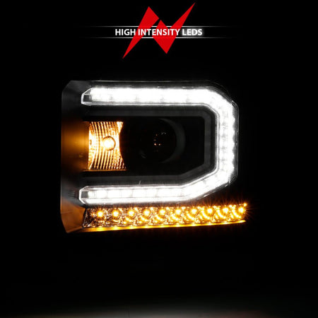 ANZO 2016 - 2019 GMC Sierra 1500 Projector Headlight Plank Style Black w/ Sequential Amber Signal - CPC Performance