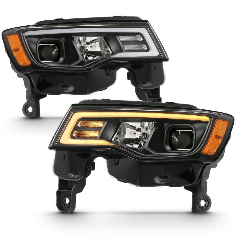 ANZO 2017 - 2018 Jeep Grand Cherokee Projector Headlights w/ Plank Style Switchback - Black w/ Amber - CPC Performance